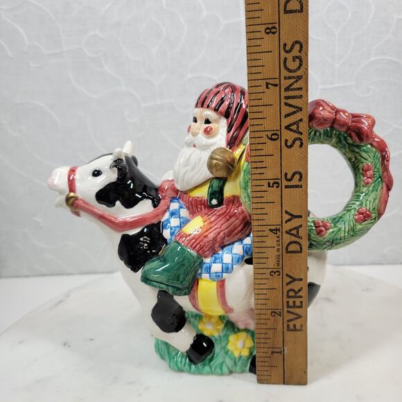 VINTAGE Lotus Cowboy Santa Creamer 7" Hand Painted Holiday Christmas Gift - Picture 8 of 16